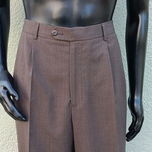 FEZZA, ANDREW FEZZA MEN'S DOUBLE PLEATED WOOL BLEND LUX BROWN TROUSERS (INDIA)